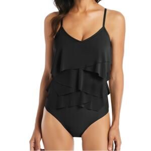 Beyond Control $129 NWT black Solid Citizen Tiered One-Piece Swimsuit 12